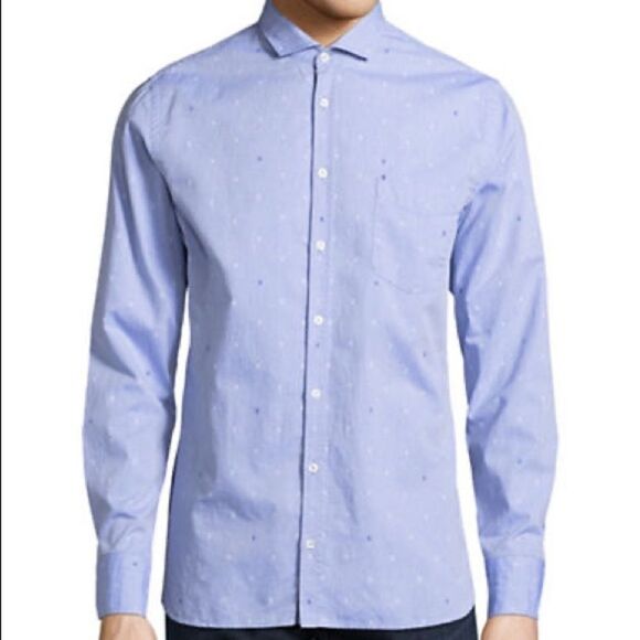 Boss Orange Cattitude Solid Cotton Shirt-BLUE-Medium - Picture 1 of 4